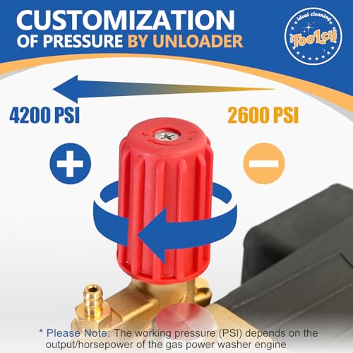 TOOLCY Pressure Washer Pump 3600-4200 PSI Max, Replacement Pump 4 GPM, Triplex Plunger, Horizontal 1" Shaft Gas Power Washer Pump with Pressure Adjustment Unloader & Chemical Injection, Direct Drive - Image 5