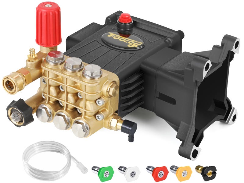 TOOLCY Pressure Washer Pump 3600-4200 PSI Max, Replacement Pump 4 GPM, Triplex Plunger, Horizontal 1" Shaft Gas Power Washer Pump with Pressure Adjustment Unloader & Chemical Injection, Direct Drive - Image 1