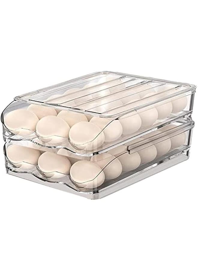 Refrigerator Rolling Egg Holder | Large Capacity Egg Dispenser | Reusable Clear Egg Tray Box With Lid | Egg Storage Container Organizer Bin | Space Saving Egg Tray For Refrigerator Countertop Cabine  - Image 1