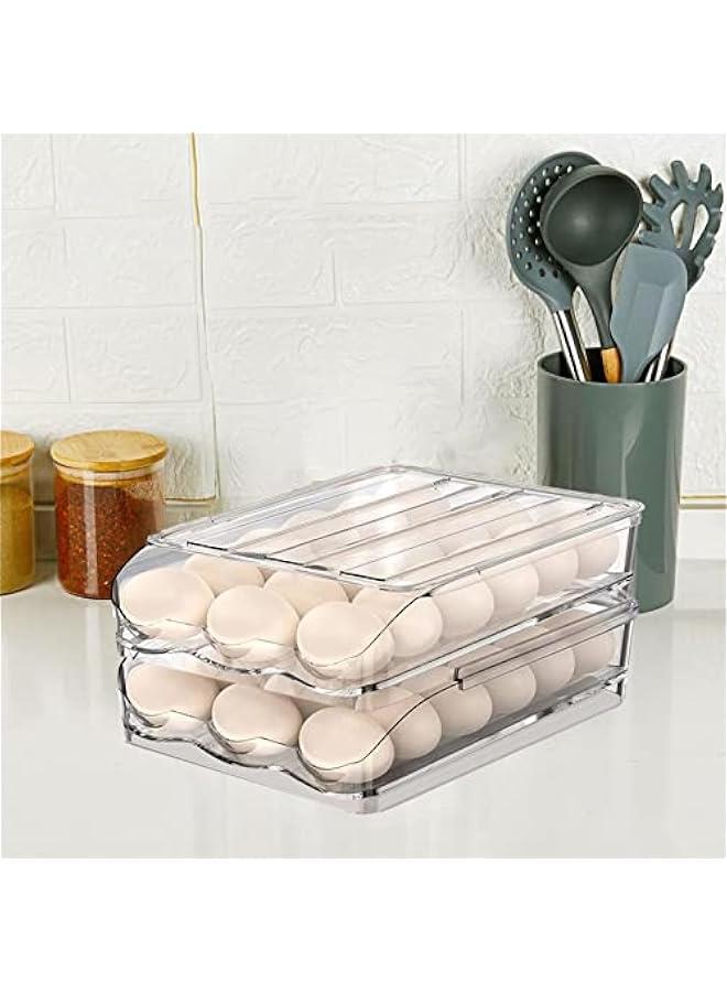 Refrigerator Rolling Egg Holder | Large Capacity Egg Dispenser | Reusable Clear Egg Tray Box With Lid | Egg Storage Container Organizer Bin | Space Saving Egg Tray For Refrigerator Countertop Cabine  - Image 2