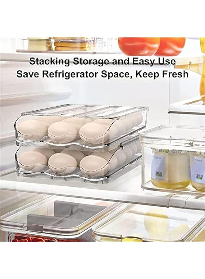Refrigerator Rolling Egg Holder | Large Capacity Egg Dispenser | Reusable Clear Egg Tray Box With Lid | Egg Storage Container Organizer Bin | Space Saving Egg Tray For Refrigerator Countertop Cabine  - Image 3
