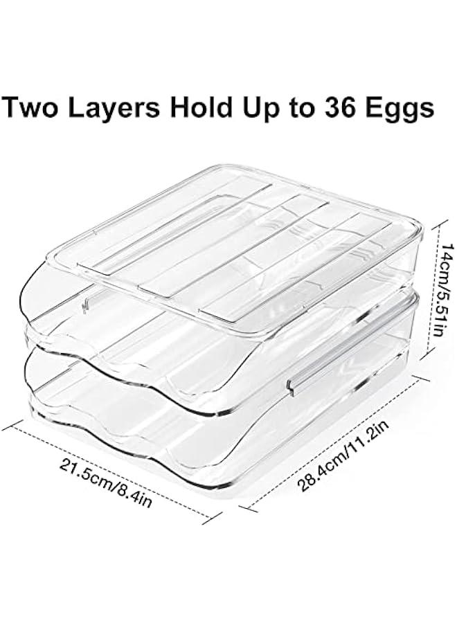 Refrigerator Rolling Egg Holder | Large Capacity Egg Dispenser | Reusable Clear Egg Tray Box With Lid | Egg Storage Container Organizer Bin | Space Saving Egg Tray For Refrigerator Countertop Cabine  - Image 4
