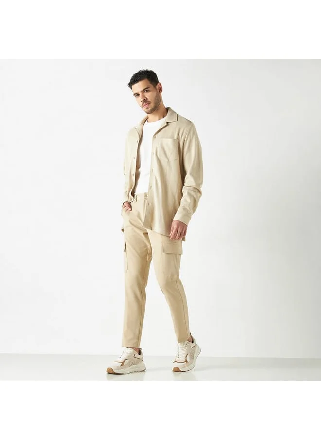 Iconic Iconic Solid Flexi Waist Cargo Pants with Button Closure