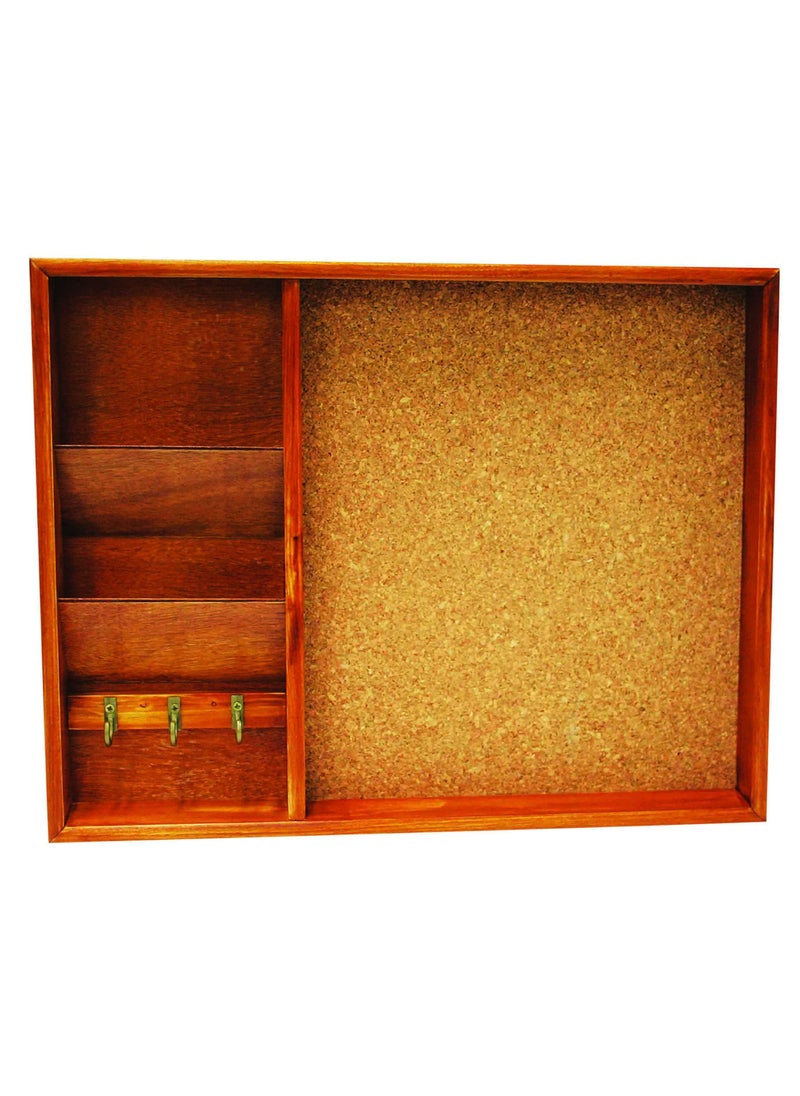 Home Basics Home Basics Wall Mounted Wood Bulletin Board with Mail Organizer And 3 Hook Key Holder Pine 