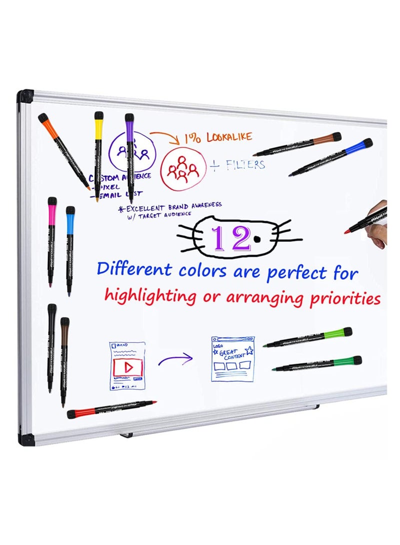 SYOSI Whiteboard Markers, Dry Wipe Pens, White Board Markers Erasable White Board Pens Colour, Magnetic Whiteboard Pens with Eraser, Thin Dry Erase Marker Fine Point, Teacher Supplies(12 Pack) - Image 3