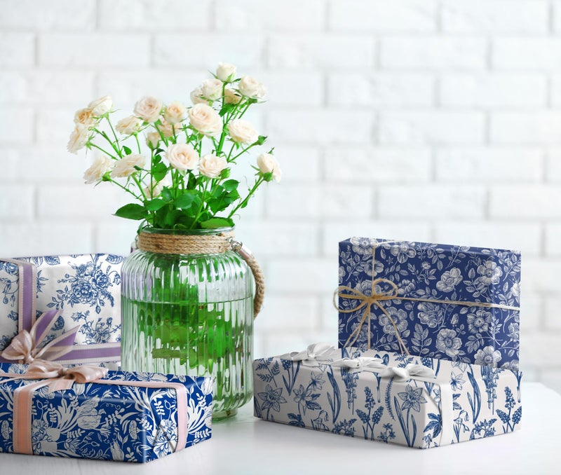 ZINTBIAL Blue White Floral Wrapping Paper for Women, Girls - Gift Wrap With Flowers and Plants for Birthday Wedding Bridal Shower - 20 x 29 Inches, 8 Folded Sheets, Easy to Store… - Image 2
