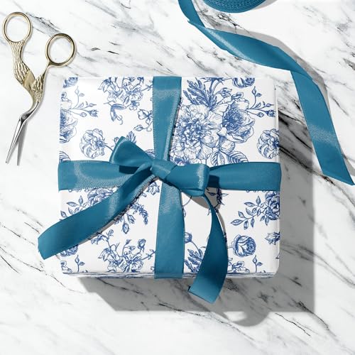 ZINTBIAL Blue White Floral Wrapping Paper for Women, Girls - Gift Wrap With Flowers and Plants for Birthday Wedding Bridal Shower - 20 x 29 Inches, 8 Folded Sheets, Easy to Store… - Image 5
