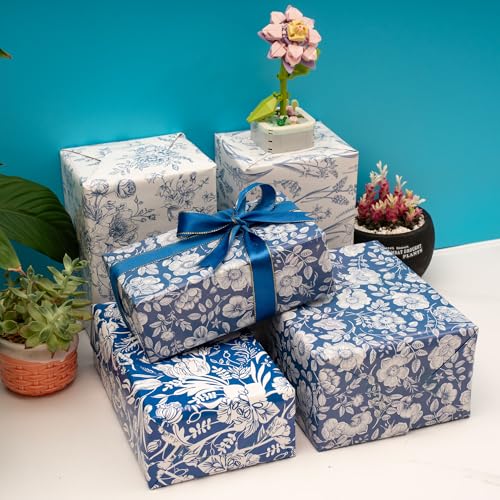 ZINTBIAL Blue White Floral Wrapping Paper for Women, Girls - Gift Wrap With Flowers and Plants for Birthday Wedding Bridal Shower - 20 x 29 Inches, 8 Folded Sheets, Easy to Store… - Image 3