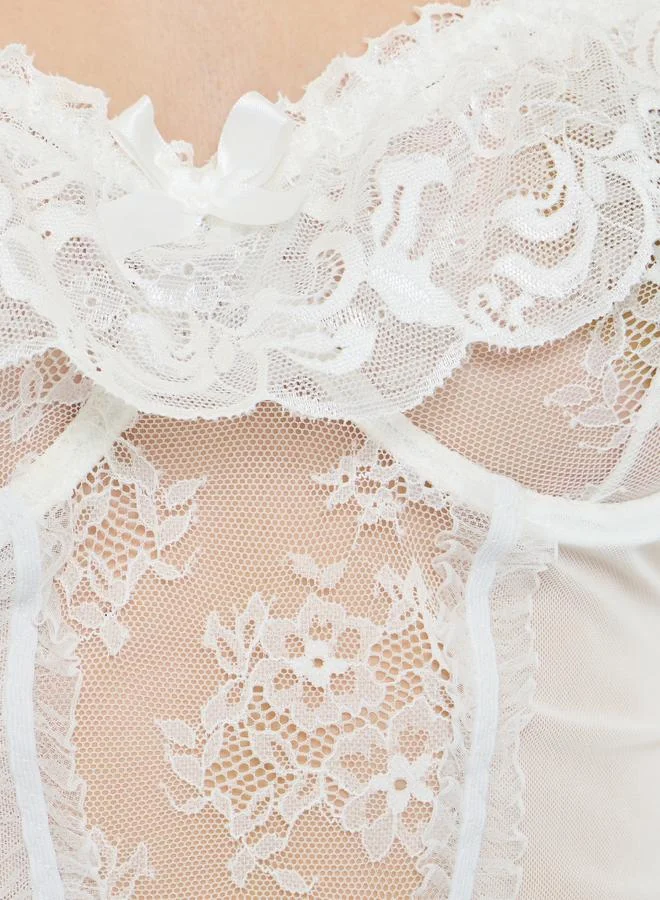 Styli Off Shoulder Ruffle Detail Babydoll and Brief