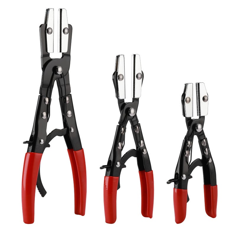 EMENTOL Automatic Locking Ratcheting Hose Pinch Off Plier Set Includes 8Inch 10Inch and 12Inch Sizes 3 Pieces Crimping PinchOff Tool Set For Pinch Off Coolant Vacuum Heater and Fuel System
