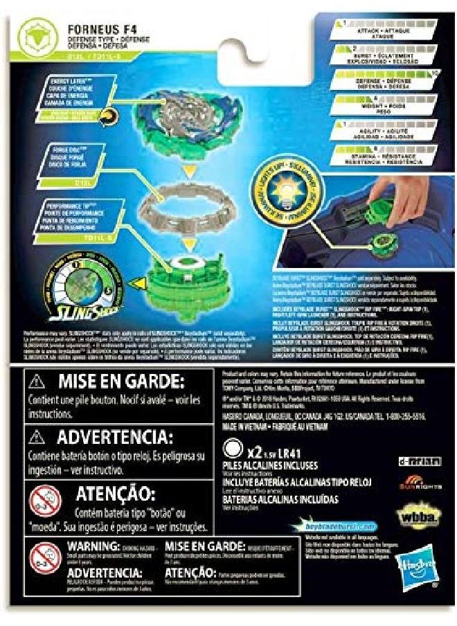 Burst Slingshock Rip Fire Starter Pack Forneus F4 Lightup Top With Right/Leftspin Launcher Age 8+