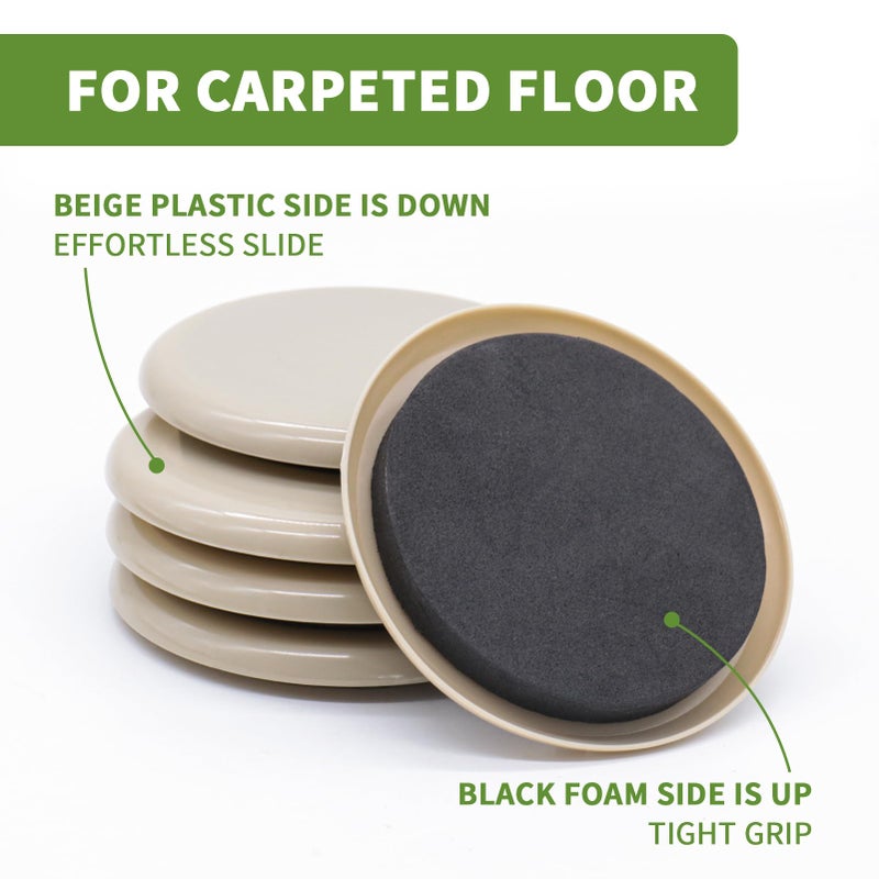 COVERCORNER Furniture Sliders for Carpet 8 PCS - 3 1/2 inch Furniture Moving Slider Chair Legs Floors Protectorsâ€“ Move Your Furniture Easy & Safely(for Carpet) - Image 2
