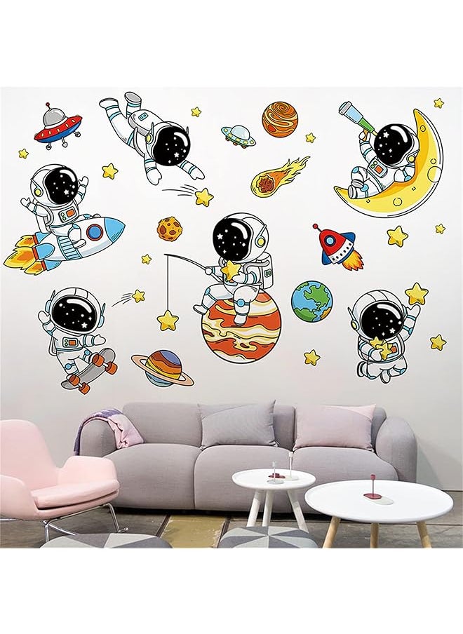 erorex Lovely Astronauts And Planet Wall Decals Universe And Stars Wall Sticker Space Art Wall Clings Removable Vinyl Stickers For Nursery Living Room Bedroom Tv Sofa Background Decoration Murals  - Image 2