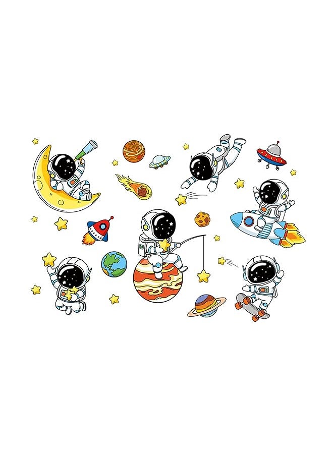 erorex Lovely Astronauts And Planet Wall Decals Universe And Stars Wall Sticker Space Art Wall Clings Removable Vinyl Stickers For Nursery Living Room Bedroom Tv Sofa Background Decoration Murals  - Image 5