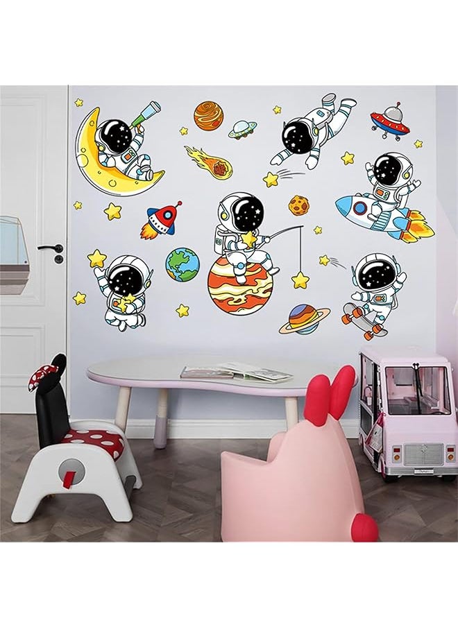 erorex Lovely Astronauts And Planet Wall Decals Universe And Stars Wall Sticker Space Art Wall Clings Removable Vinyl Stickers For Nursery Living Room Bedroom Tv Sofa Background Decoration Murals  - Image 3
