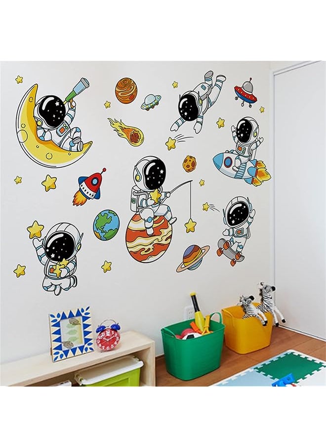 erorex Lovely Astronauts And Planet Wall Decals Universe And Stars Wall Sticker Space Art Wall Clings Removable Vinyl Stickers For Nursery Living Room Bedroom Tv Sofa Background Decoration Murals  - Image 4