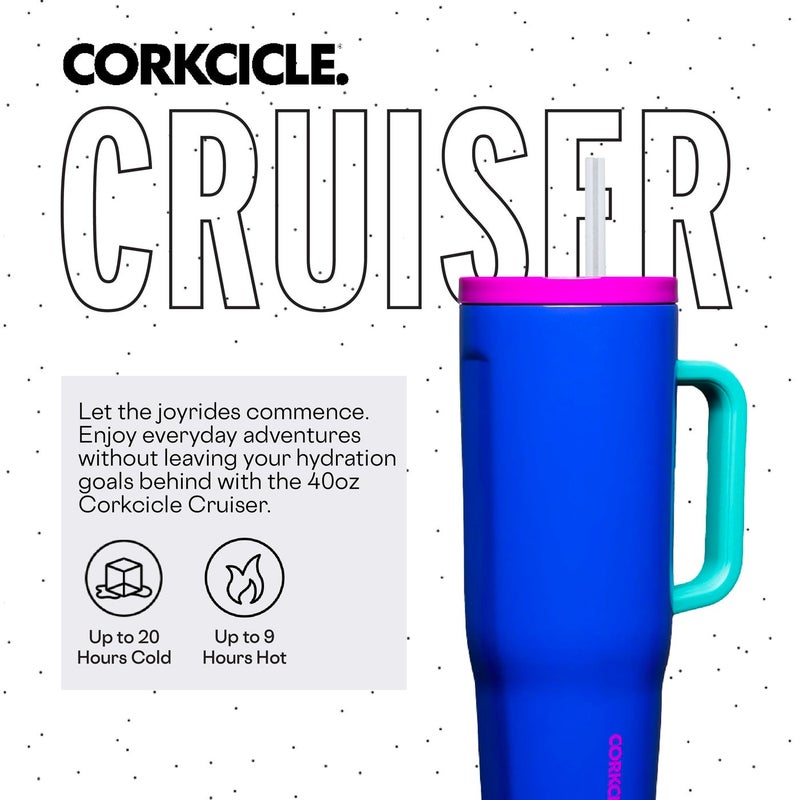 Corkcicle Cruiser Insulated Tumbler with Handle and Straw, 80's Windbreaker, 40 oz  Reusable Water Bottle Keeps Beverages Cold for 20 Hours, Hot for 9 Hours  Cupholder Friendly, Spill Proof Tumbler - Image 4