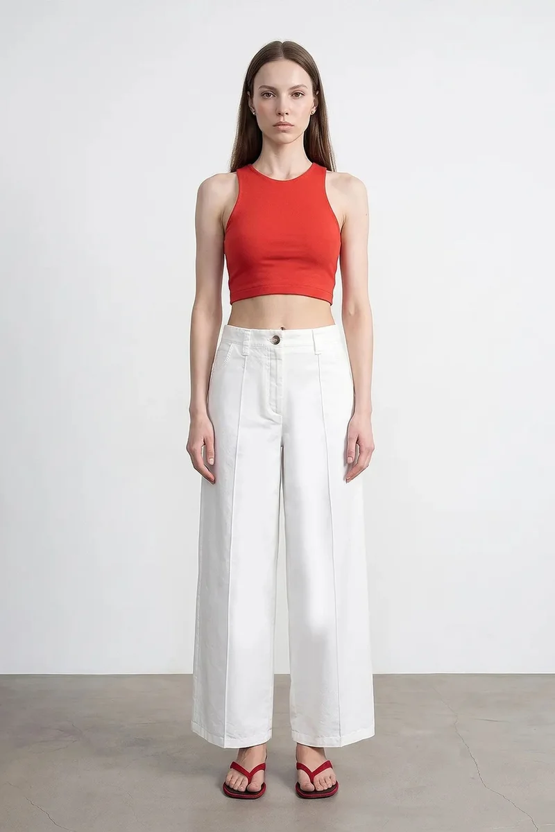 ديلفين DILVIN High-waist Wide-leg Woven Trousers