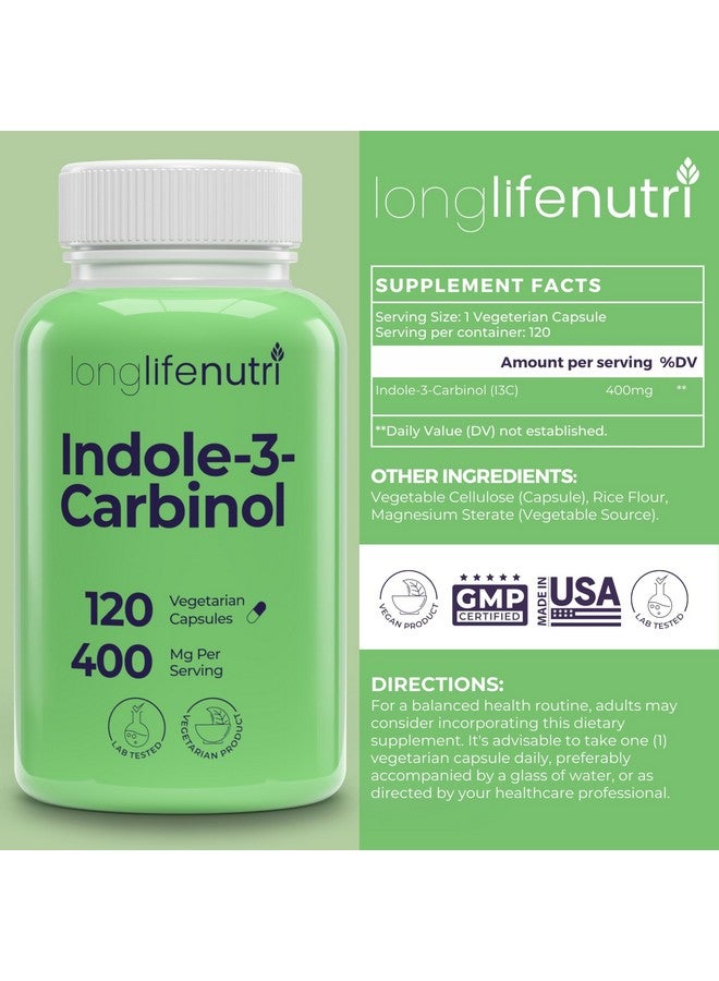 LongLifeNutri Indole-3-Carbinol 400mg - 120 Vegeterian Capsules, 4-Month Supply, Organic Supplement for Hormone Balance & Cellular Health, Lab Tested, Made in USA - Image 2