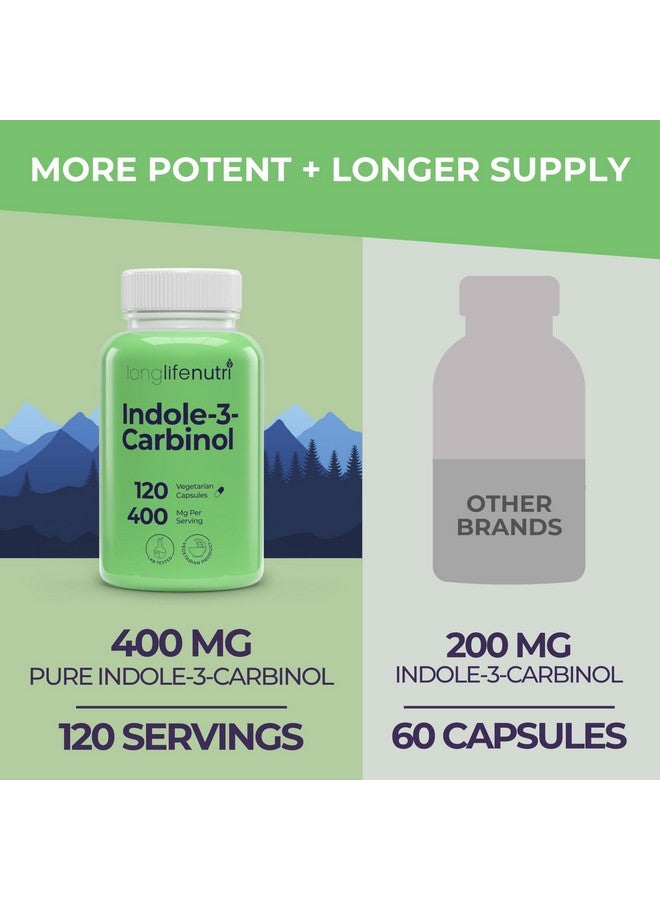LongLifeNutri Indole-3-Carbinol 400mg - 120 Vegeterian Capsules, 4-Month Supply, Organic Supplement for Hormone Balance & Cellular Health, Lab Tested, Made in USA - Image 3