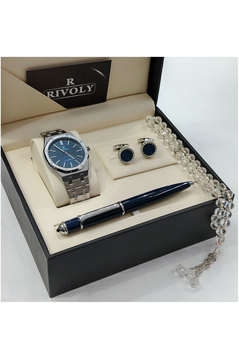 Rivoly Men's stainless steel set consisting of a watch, a rosary, a pen and cufflinks