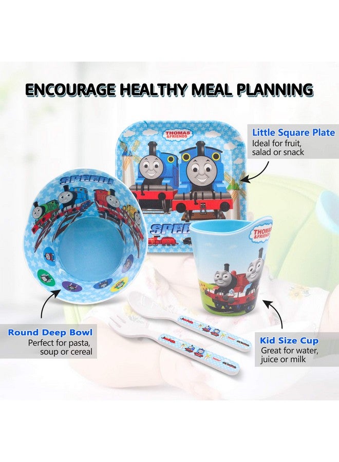 Finex Thomas Transport Fans 5 Pcs Set Cartoon Durable Tableware Meal Dishes Mealtime Food Feeding Eating Set includes Dinner Serving Bowl Plate Cup with a Matching Spoon and Fork - Image 4