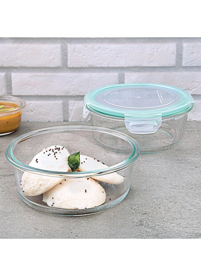La Opala La Opala Cook Serve Store 100% Borosilicate Glass Storage Container | Clip N Store with Air-Tight Snap Lid | Round 950 ml | Microwave & Oven Proof | Dishwasher & Freezer Proof | Transparent  - Image 1