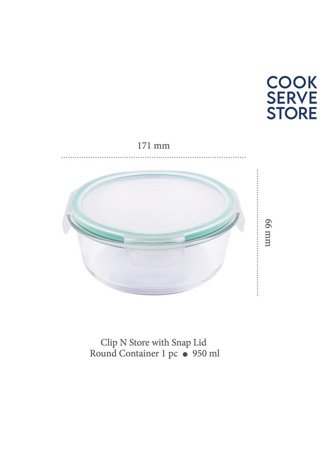 La Opala La Opala Cook Serve Store 100% Borosilicate Glass Storage Container | Clip N Store with Air-Tight Snap Lid | Round 950 ml | Microwave & Oven Proof | Dishwasher & Freezer Proof | Transparent  - Image 2