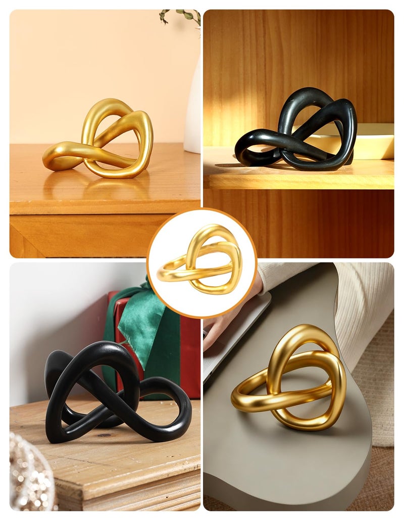 Joogour Modern Gold Knot Sculpture Statue - Abstract Geometric Table Decor for Living Room, Office Desk, Bookshelf | Elegant Brass-Tone Home Accent Decorations & Gifts (Gold) - Image 5