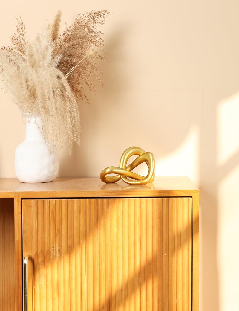 Joogour Modern Gold Knot Sculpture Statue - Abstract Geometric Table Decor for Living Room, Office Desk, Bookshelf | Elegant Brass-Tone Home Accent Decorations & Gifts (Gold) - Image 4