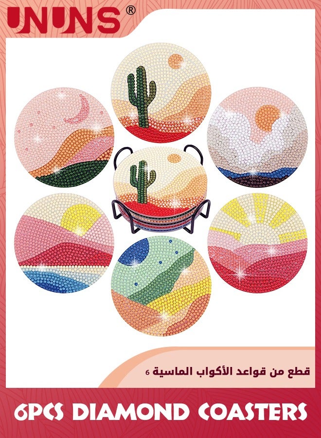 UNUNS 6 Pcs Diamond Painting Coasters With Holder,Abstract Landscape Diamond Art Coasters Diamond Small Painting Kits For Beginners,Adults,Kids Art Craft Supplies - Image 1