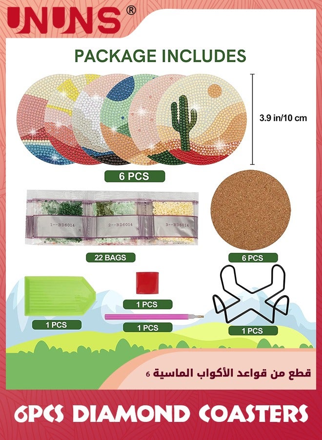 UNUNS 6 Pcs Diamond Painting Coasters With Holder,Abstract Landscape Diamond Art Coasters Diamond Small Painting Kits For Beginners,Adults,Kids Art Craft Supplies - Image 2