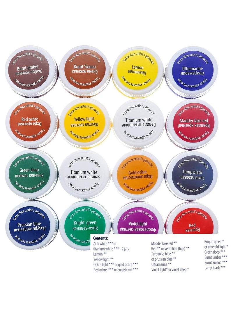 ماستر كلاس مجموعة ألوان الغواش الاحترافية من ماستر كلاس نيفسكايا باليترا، 16 زجاجة سعة 20 مل للرسم عالي الجودة - Image 2