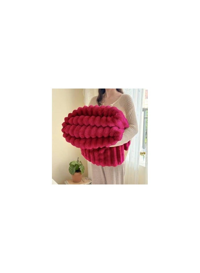 Comfy بطانية فاخرة سميكة دافئة شتوية منقوشة مريحة بحجم كينغ لون مارون