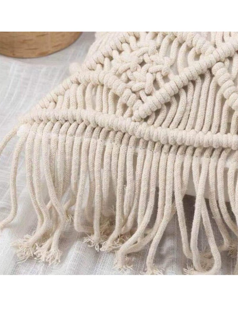 عام أغطية وسائد من القطن والكتان وخيوط الماكرامية المنسوجة يدويًا وأغطية وسائد على شكل هندسي وديكور منزلي - Image 3