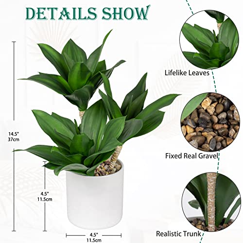 Hollyone Large Artificial Agave Plants Fake Three-Head Agave Succulent Plant Potted 15" Faux Plant in White Pot Succulent Aloe Plant Indoor for Desk Modern Home Decor - Image 2