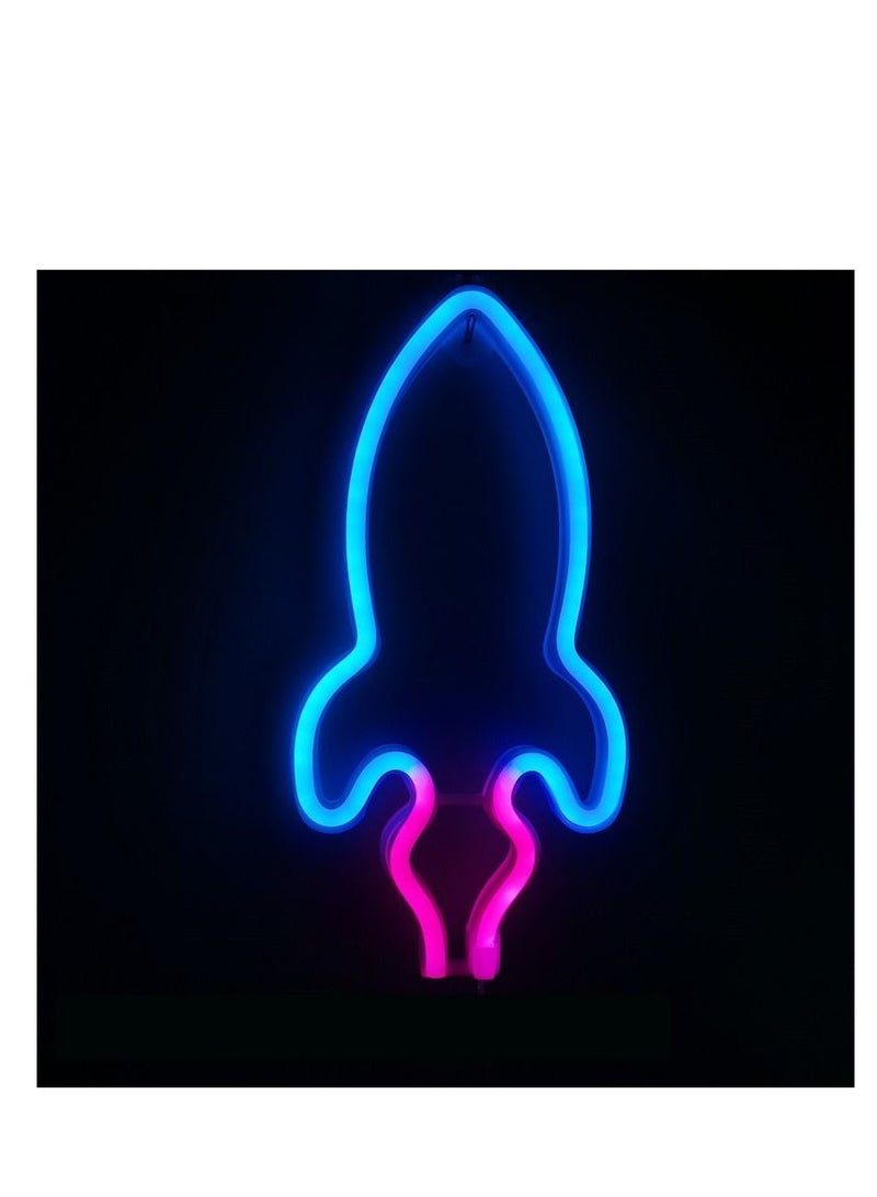 Y&D Rocket Shaped Light,Neon Signs Light Blue/Pink 