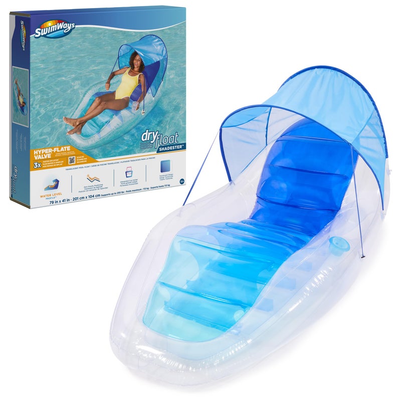 Swimways Dry Float Shadester Pool Float Translucent Inflatable Recliner Chair for Adults with Fast Inflation Canopy Foot Rest Cup Holder - Image 2