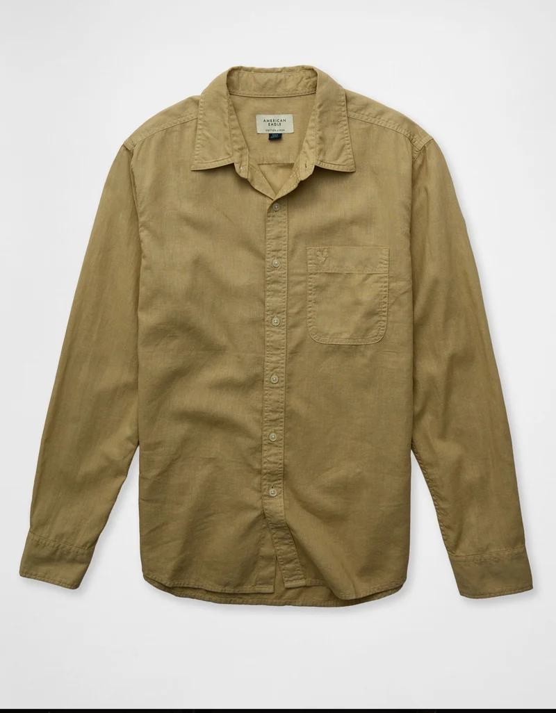 American Eagle  AE Everyday Button-Up Linen Shirt for Men | Best Price UAE