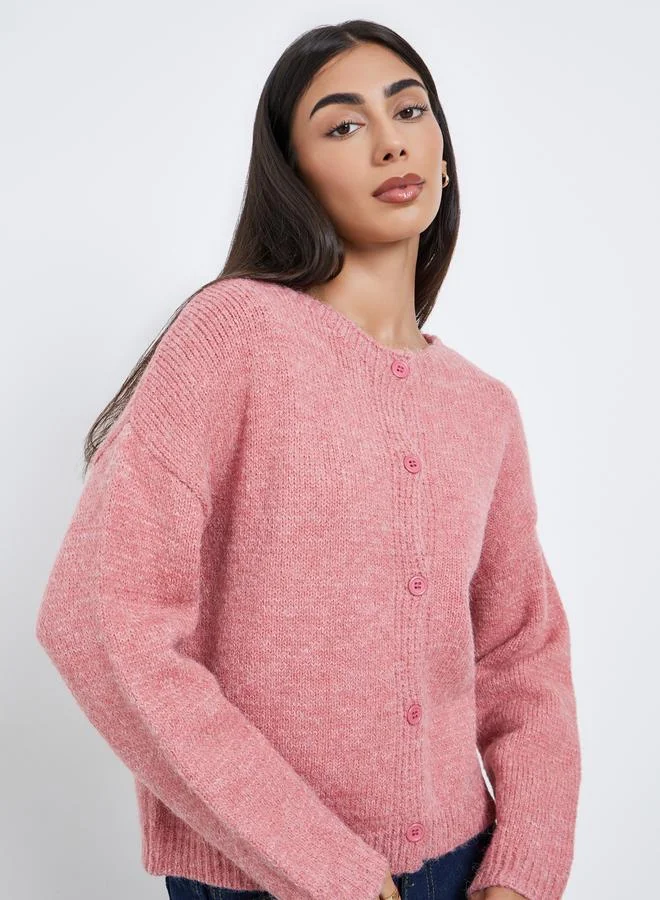 Styli Pink Knit Cardigan with Front Button