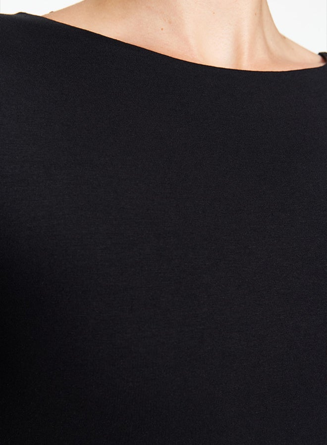 trendyol Black Cotton Stretchy Boat Neck Fitted Stretchy Knitted Blouse - Image 3