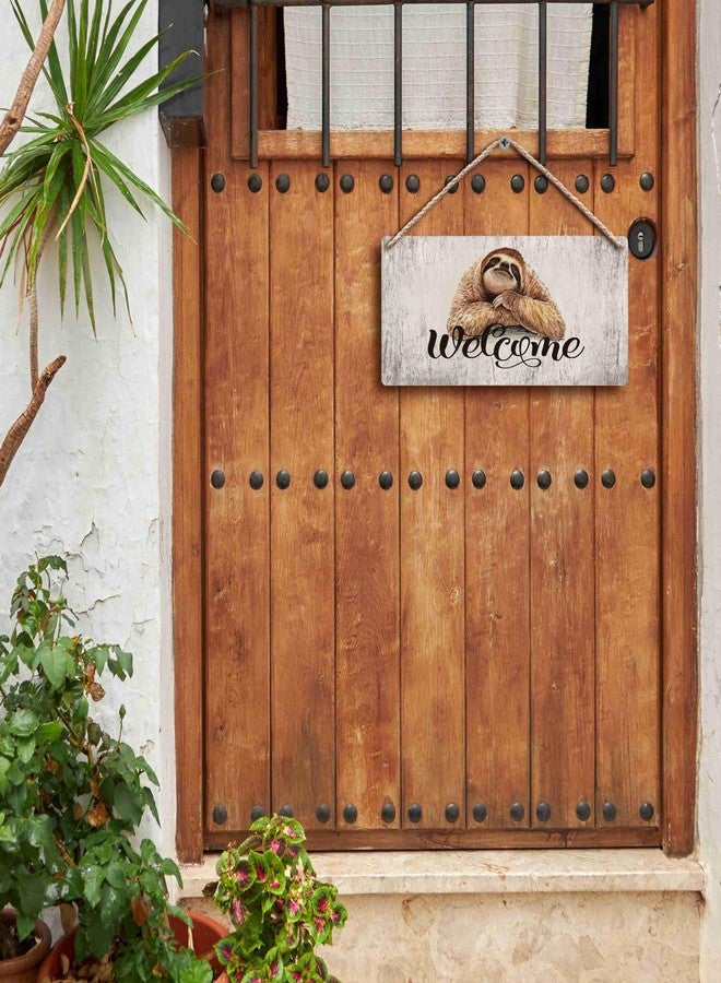 FUGWN Welcome Sloth Hanging Wooden Signs 12x6, Welcome Sign Sloth Decor for Home Front Door Entrance Entryway, Sloth Wall Decor, Welcome Home Decor Gifts for Lovers Women Men - Image 3