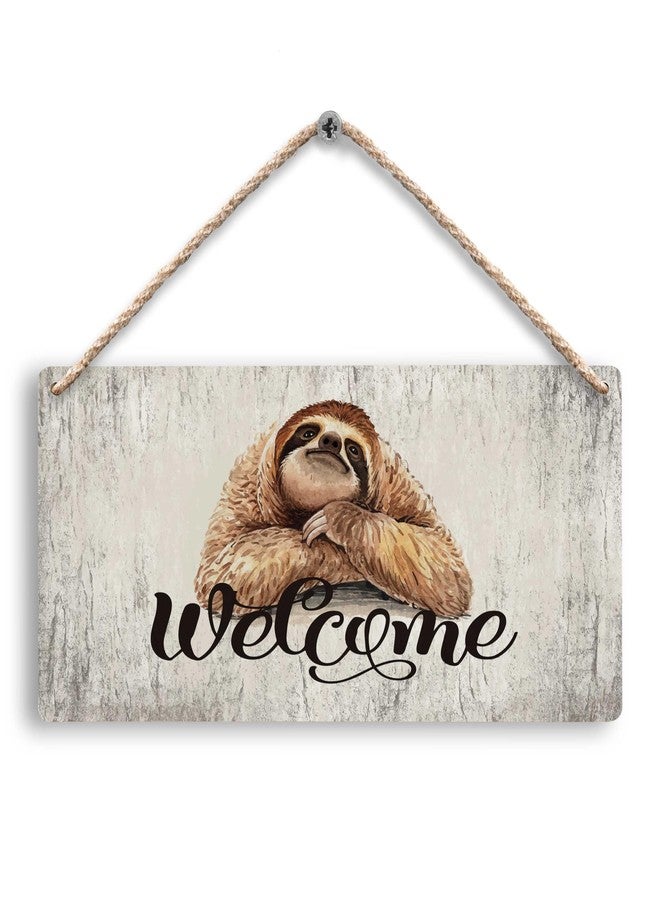 FUGWN Welcome Sloth Hanging Wooden Signs 12x6, Welcome Sign Sloth Decor for Home Front Door Entrance Entryway, Sloth Wall Decor, Welcome Home Decor Gifts for Lovers Women Men - Image 1