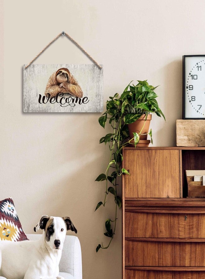 FUGWN Welcome Sloth Hanging Wooden Signs 12x6, Welcome Sign Sloth Decor for Home Front Door Entrance Entryway, Sloth Wall Decor, Welcome Home Decor Gifts for Lovers Women Men - Image 2