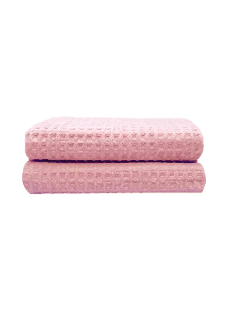 100% cotton waffle Japanese style bath towel (70 * 140cm), high water absorption, quick drying, soft, hotel quality bathroom towel and SPA (pink, bath towel 2 piece)
