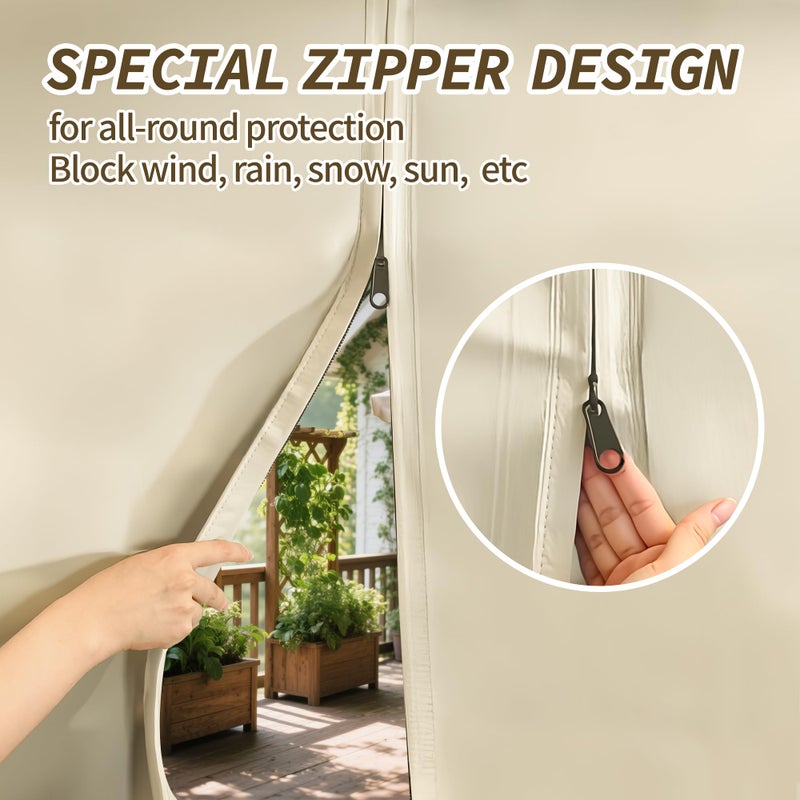 ROFASVCO Outdoor Curtains for Patio Waterproof, Zipper Design 2 Panels Privacy Weatherproof Blackout Curtain Top & Bottom Grommet Outside Drapes for Porch Gazebo Pergola (54 x 84 inch, Beige) - Image 3