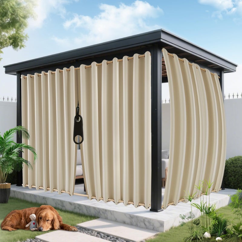 ROFASVCO Outdoor Curtains for Patio Waterproof, Zipper Design 2 Panels Privacy Weatherproof Blackout Curtain Top & Bottom Grommet Outside Drapes for Porch Gazebo Pergola (54 x 84 inch, Beige) - Image 1