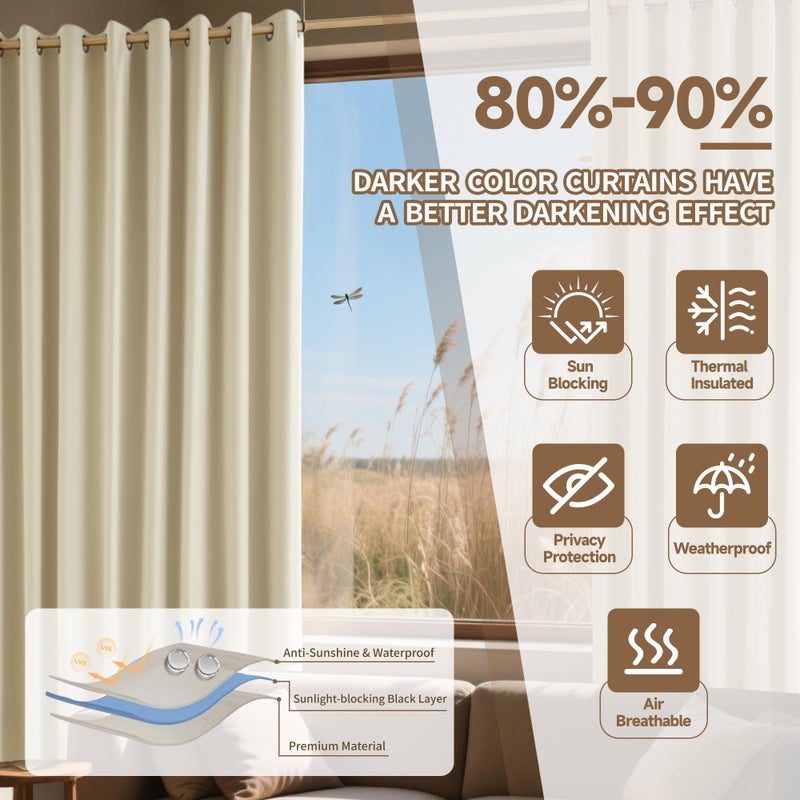 ROFASVCO Outdoor Curtains for Patio Waterproof, Zipper Design 2 Panels Privacy Weatherproof Blackout Curtain Top & Bottom Grommet Outside Drapes for Porch Gazebo Pergola (54 x 84 inch, Beige) - Image 4
