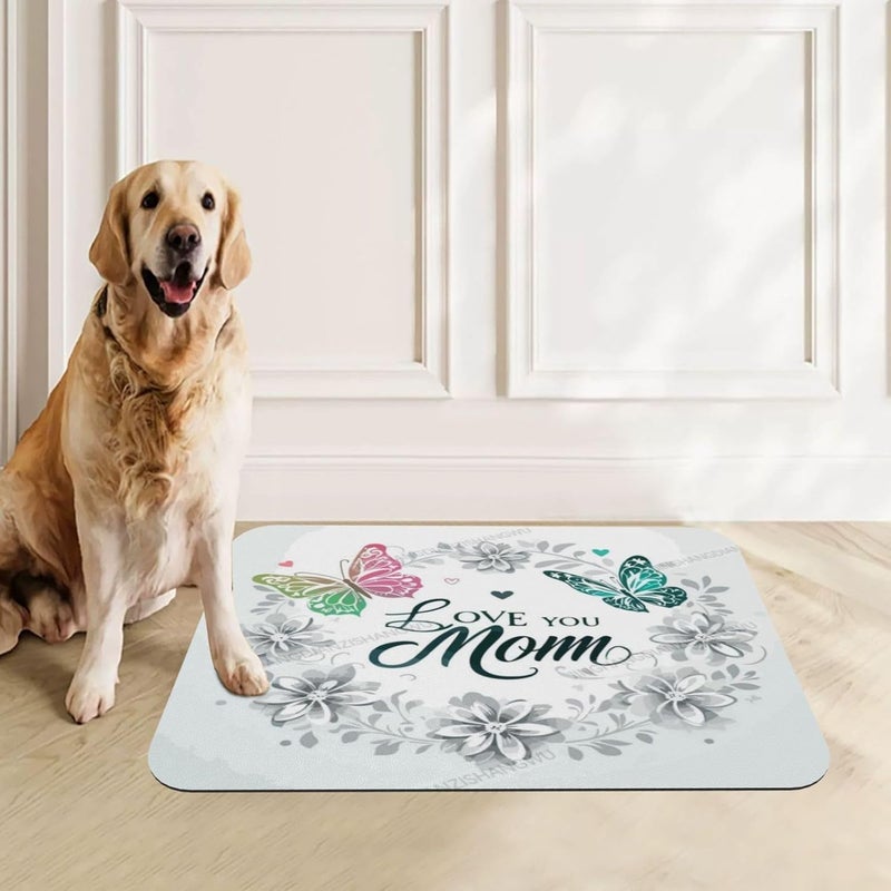 Absorbent Dog Water Cat Mat for Food Water Bowl Quick Dry Happy Mother's Day Floral Gift for Mom Dt Pet Feeding Mats No Stains Dog Food Mat Pet Accessories Supplies Cat Bowl Mats 24x16In - Image 1