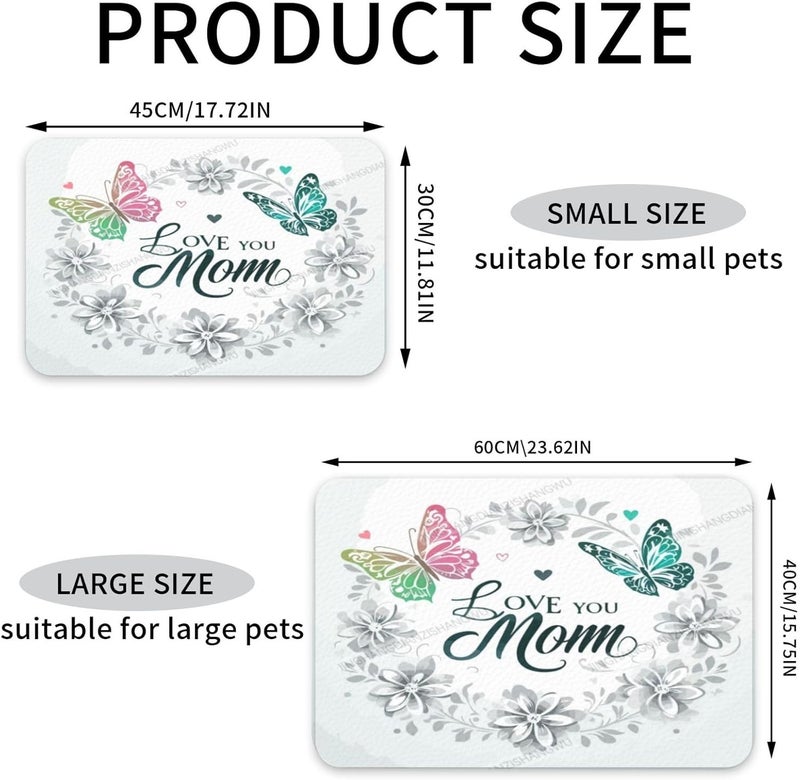 Absorbent Dog Water Cat Mat for Food Water Bowl Quick Dry Happy Mother's Day Floral Gift for Mom Dt Pet Feeding Mats No Stains Dog Food Mat Pet Accessories Supplies Cat Bowl Mats 24x16In - Image 4